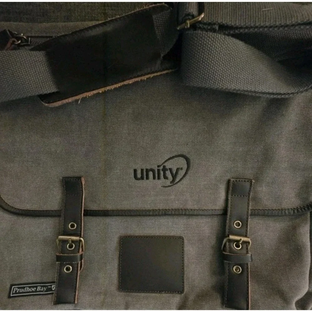 Prudhoe Bay Grey Canvas Messenger Bag Unity Logo Crossbody Satchel Laptop Bag